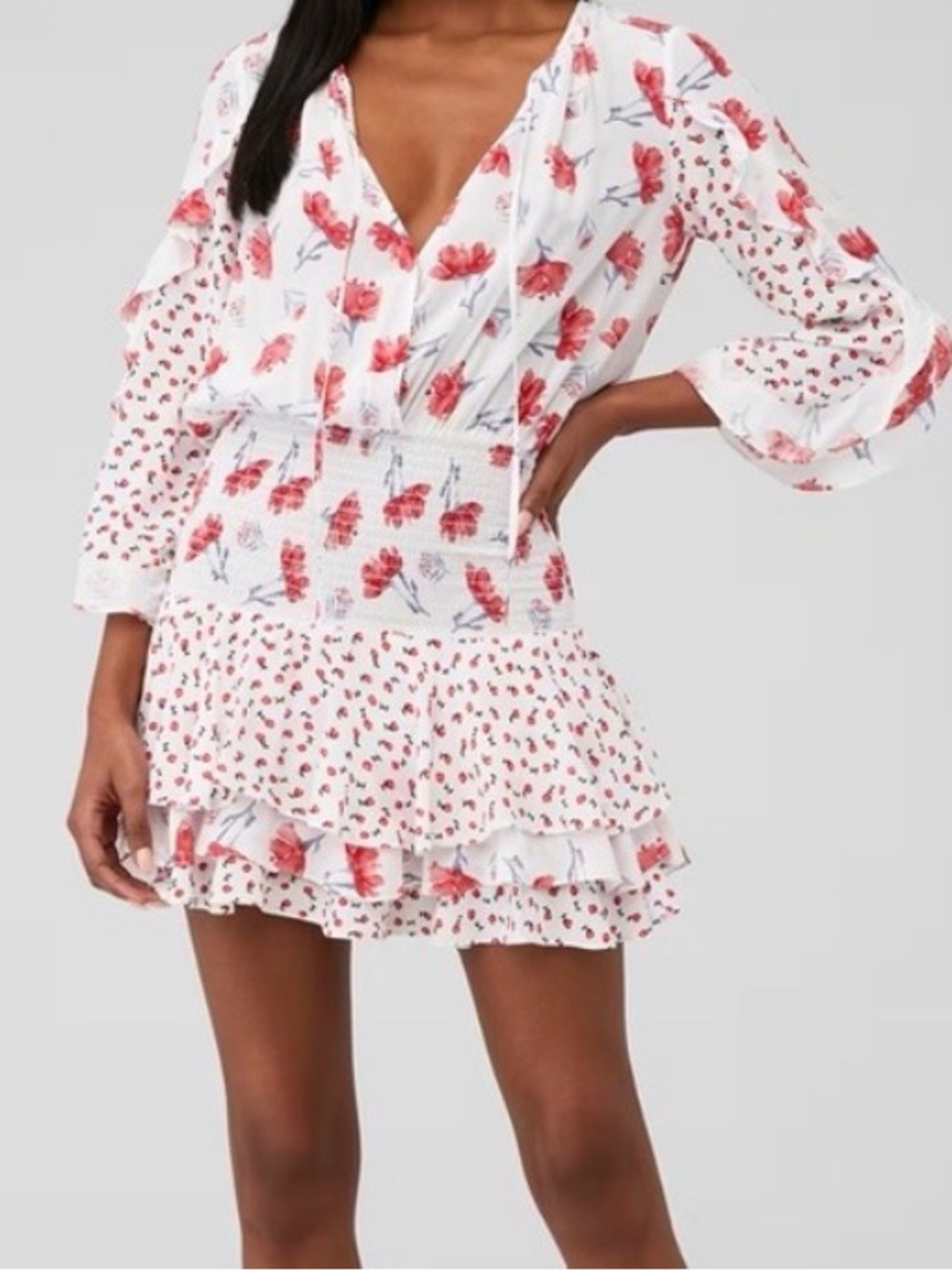 NWT - Blue Life White Dress with Red Floral Print